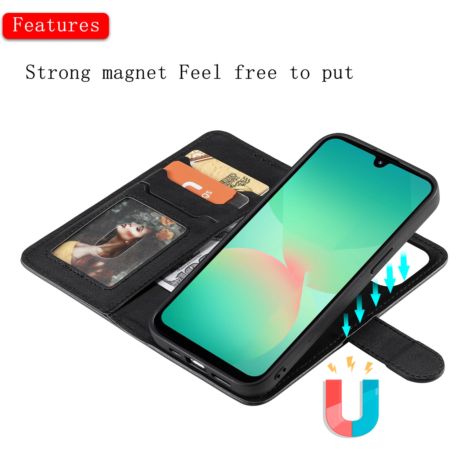 Magneettinen lompakko Samsung Galaxy A17 Musta