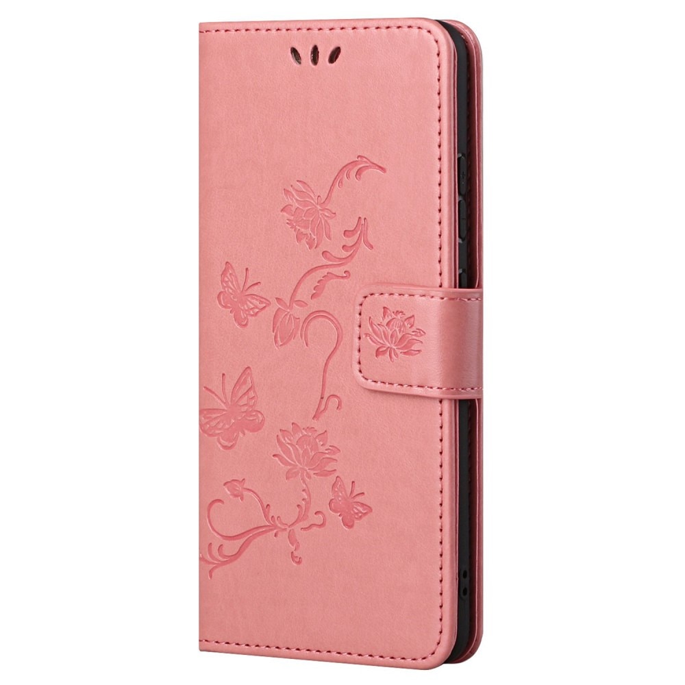 Nahkakotelo Perhonen Xiaomi 12T/12T Pro vaaleanpunainen