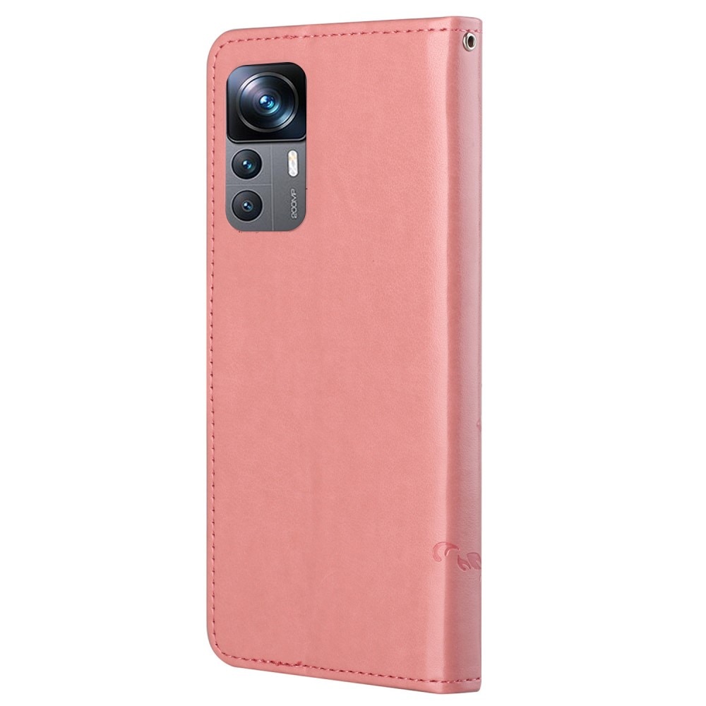 Nahkakotelo Perhonen Xiaomi 12T/12T Pro vaaleanpunainen