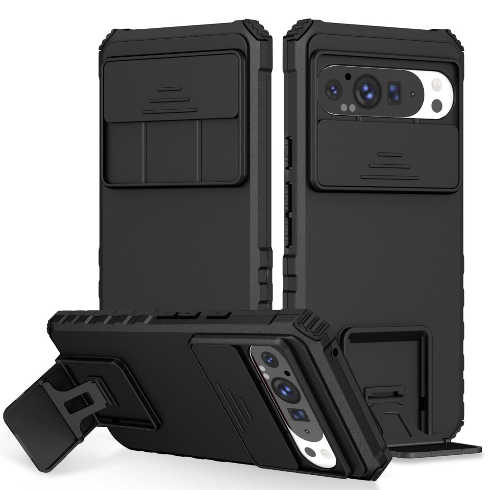 Google Pixel 9 Pro XL Kickstand Kotelo Kamerasuojalla Musta