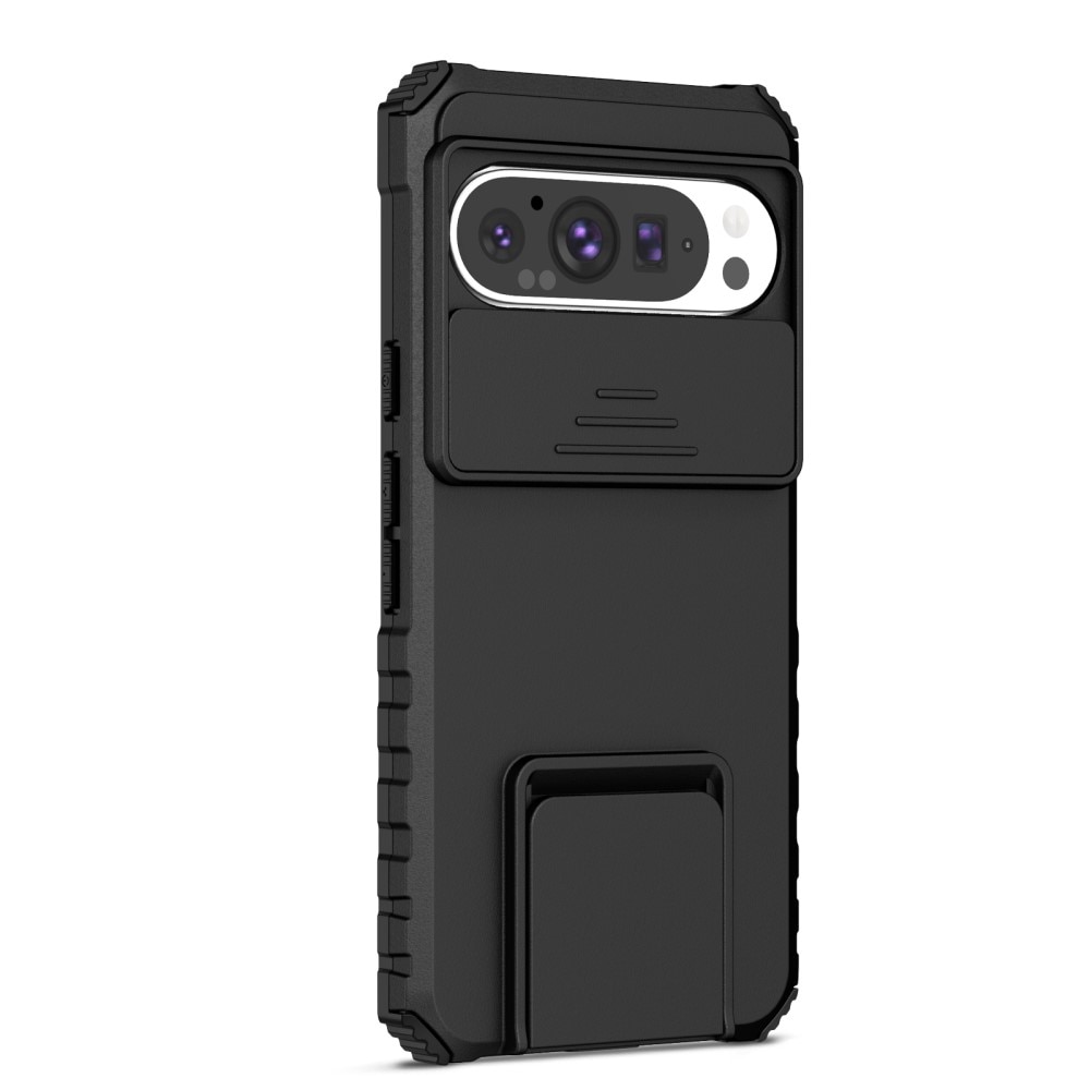 Google Pixel 9 Pro Kickstand Kotelo Kamerasuojalla Musta