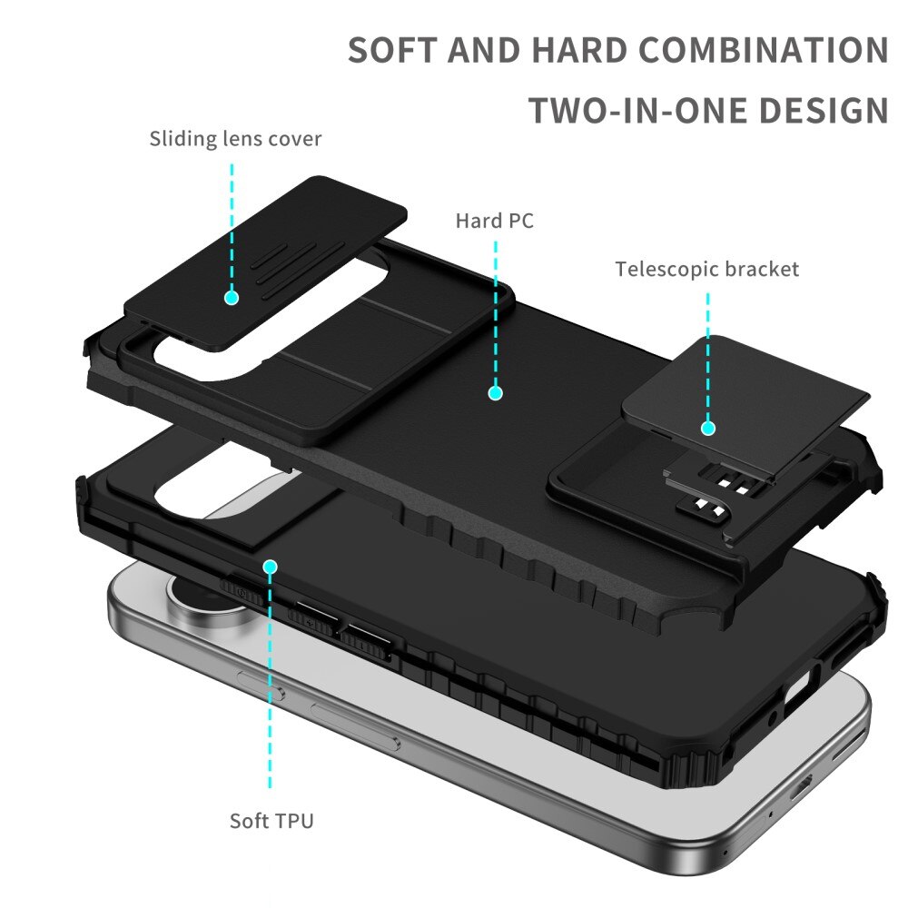 Google Pixel 9 Pro Kickstand Kotelo Kamerasuojalla Musta