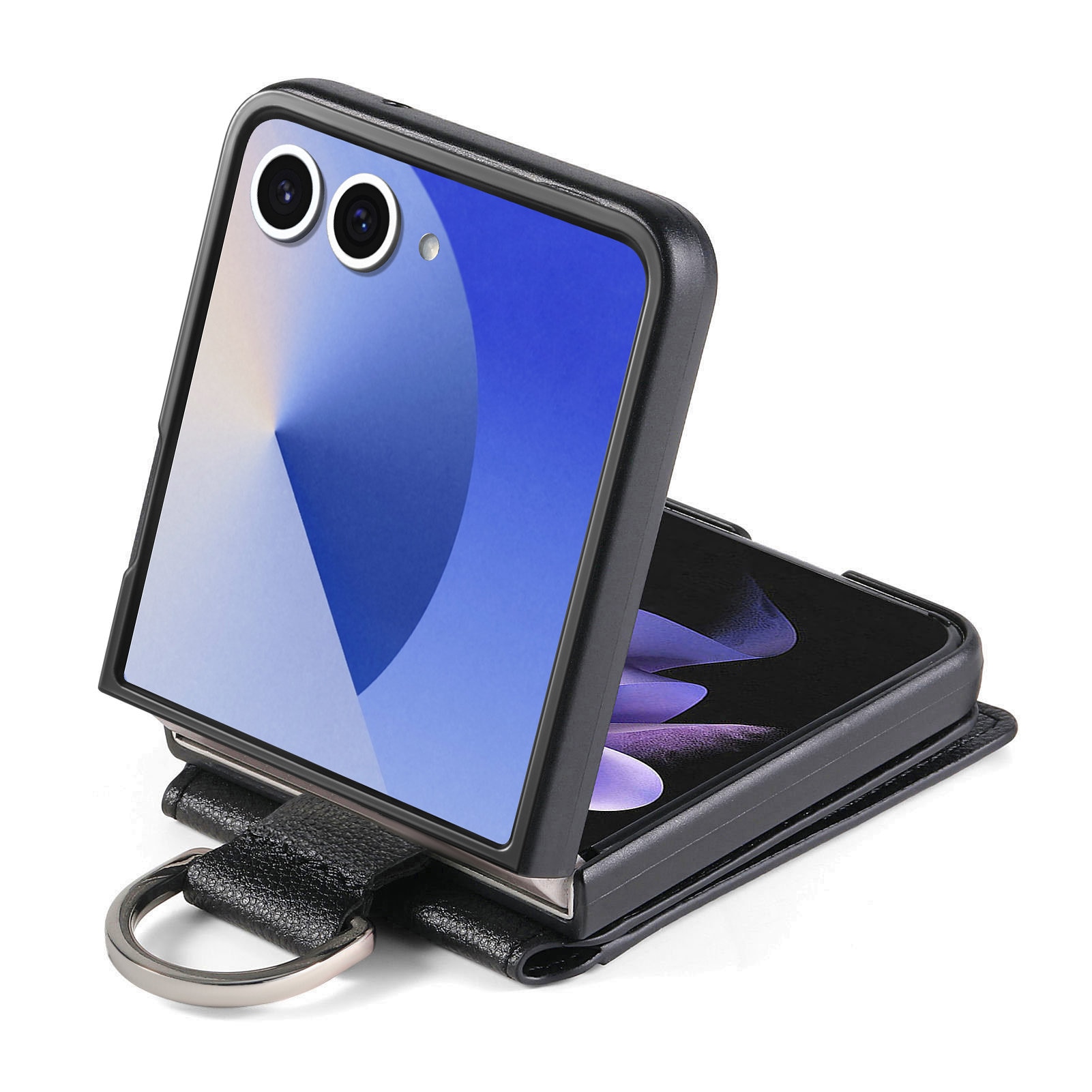 Samsung Galaxy Z Flip 7 Kuori Rengaspidikkeellä + Korttitasku musta