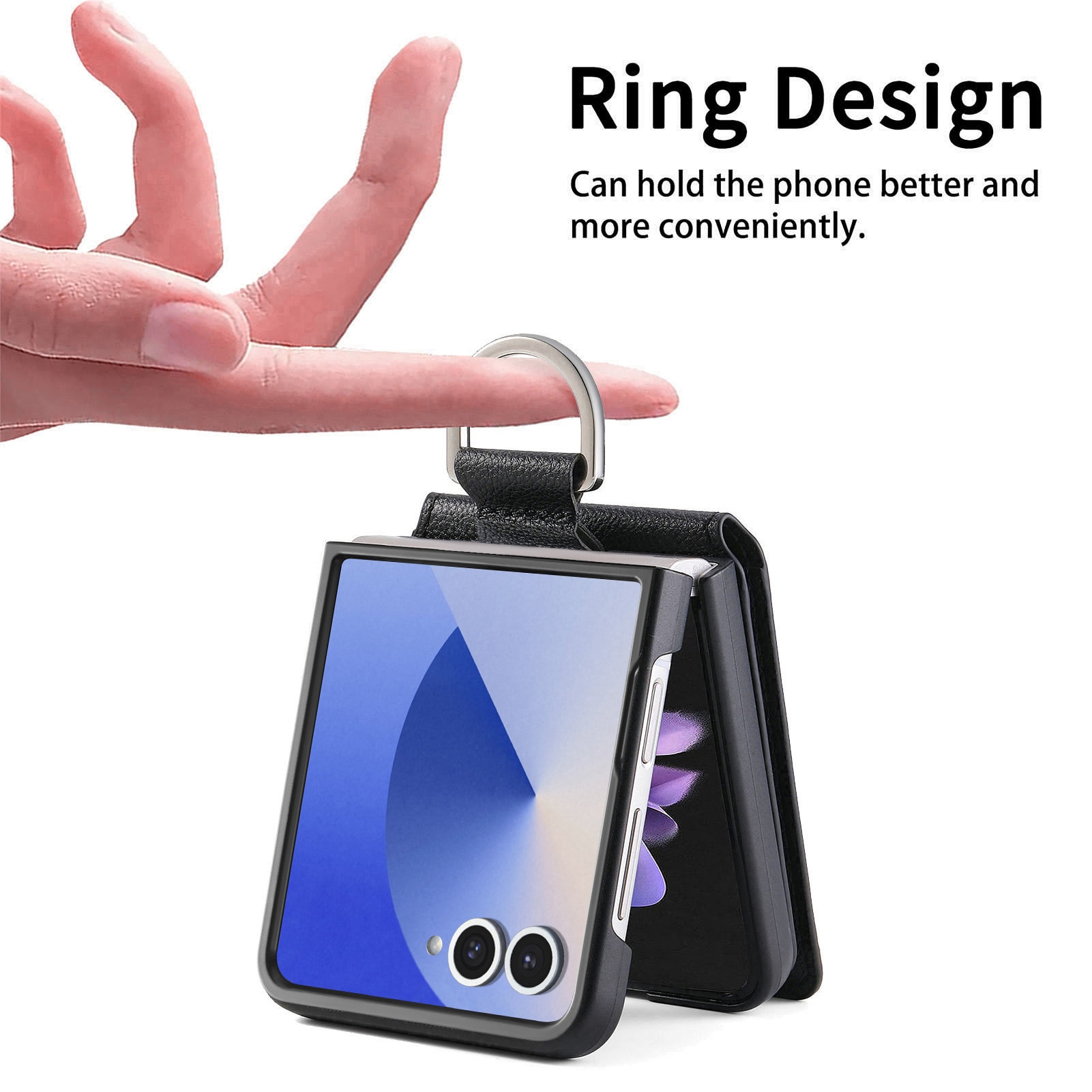 Samsung Galaxy Z Flip 7 Kuori Rengaspidikkeellä + Korttitasku musta