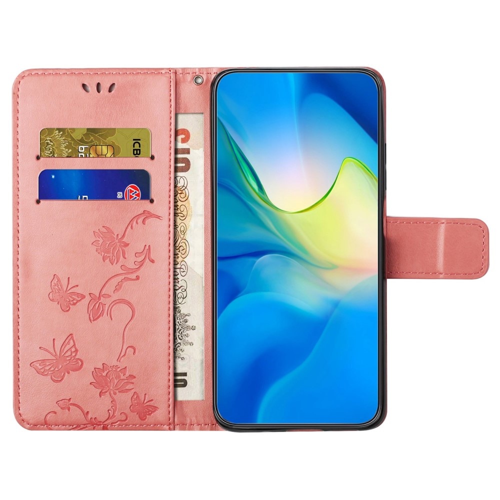 Nahkakotelo Perhonen Samsung Galaxy A14 vaaleanpunainen