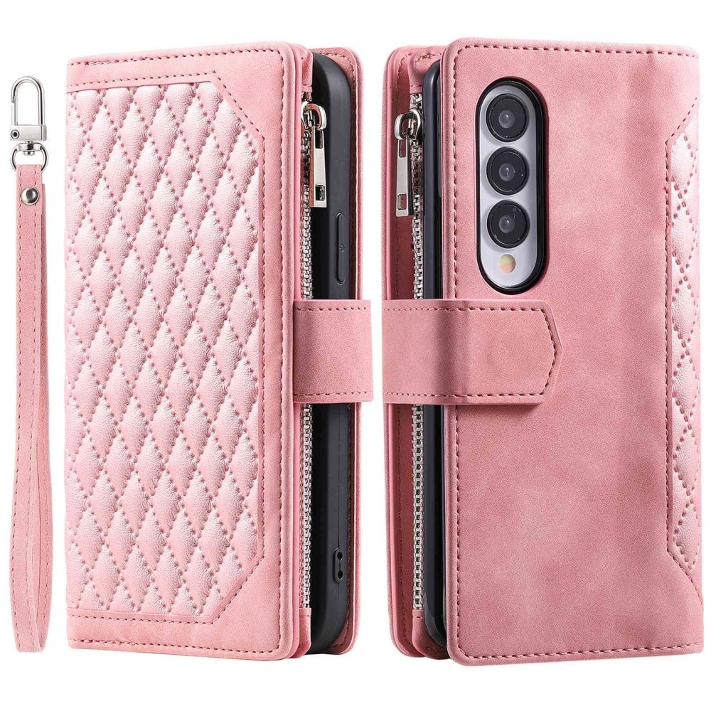 Lompakkolaukku Samsung Galaxy Z Fold 4 Quilted Vaaleanpunainen