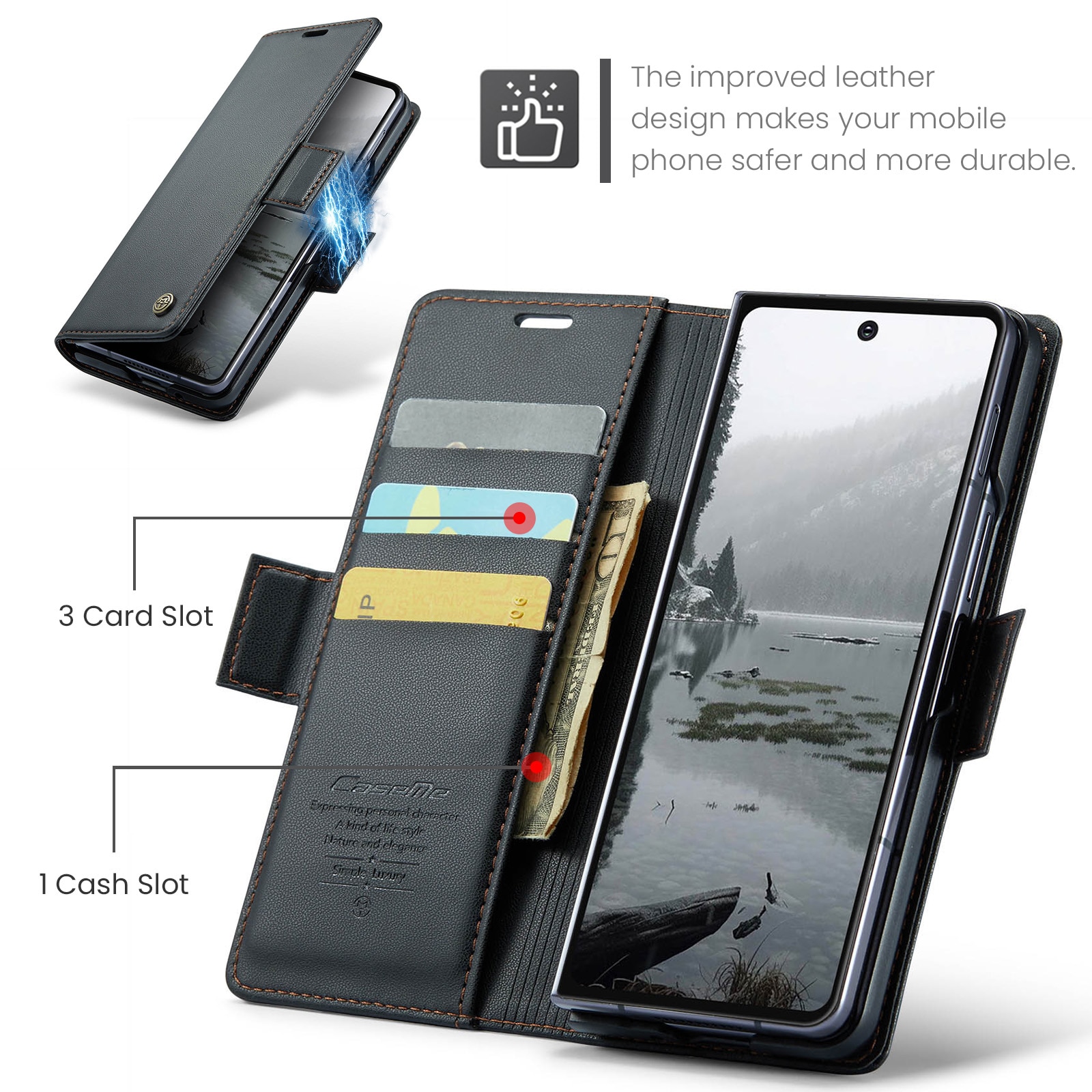 RFID-blocking Slim Lompakkokotelo Samsung Galaxy Z Fold 7 musta