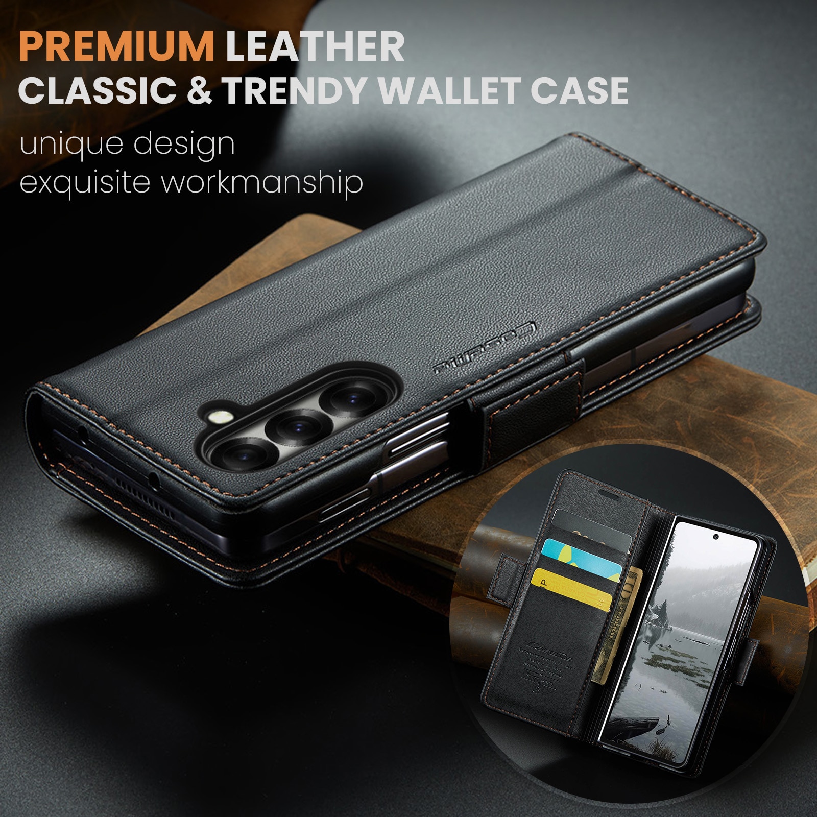 RFID-blocking Slim Lompakkokotelo Samsung Galaxy Z Fold 7 musta