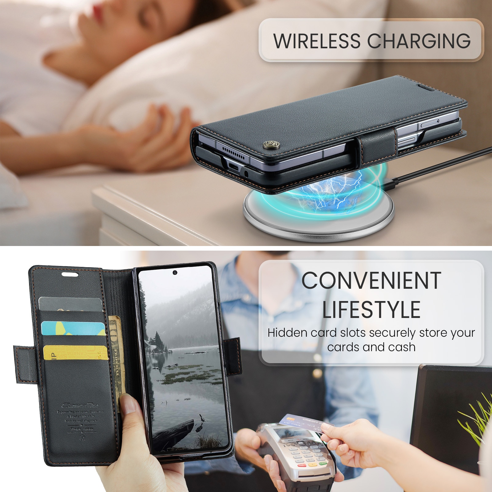RFID-blocking Slim Lompakkokotelo Samsung Galaxy Z Fold 7 musta