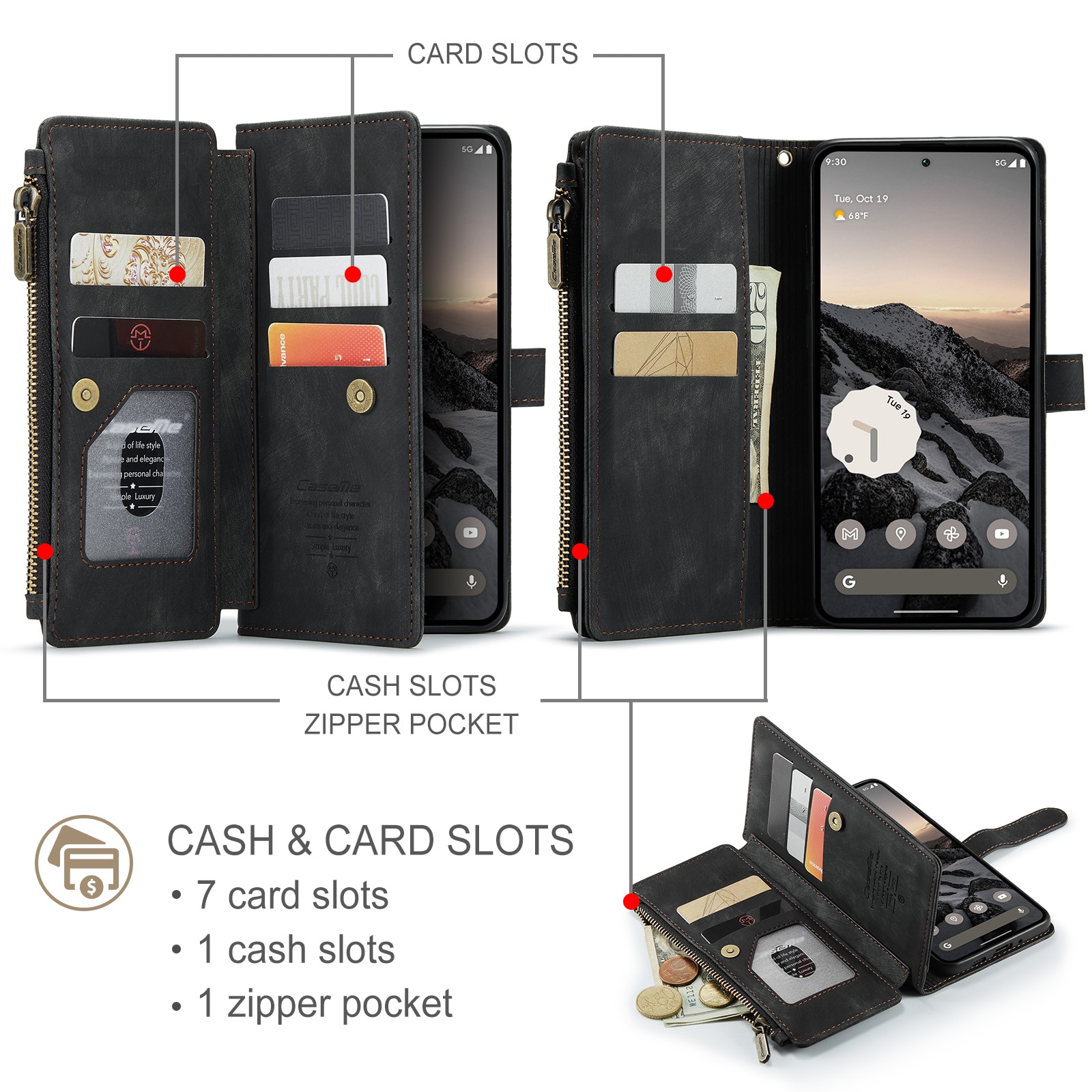 Zipper Wallet Google Pixel 10 Pro Musta
