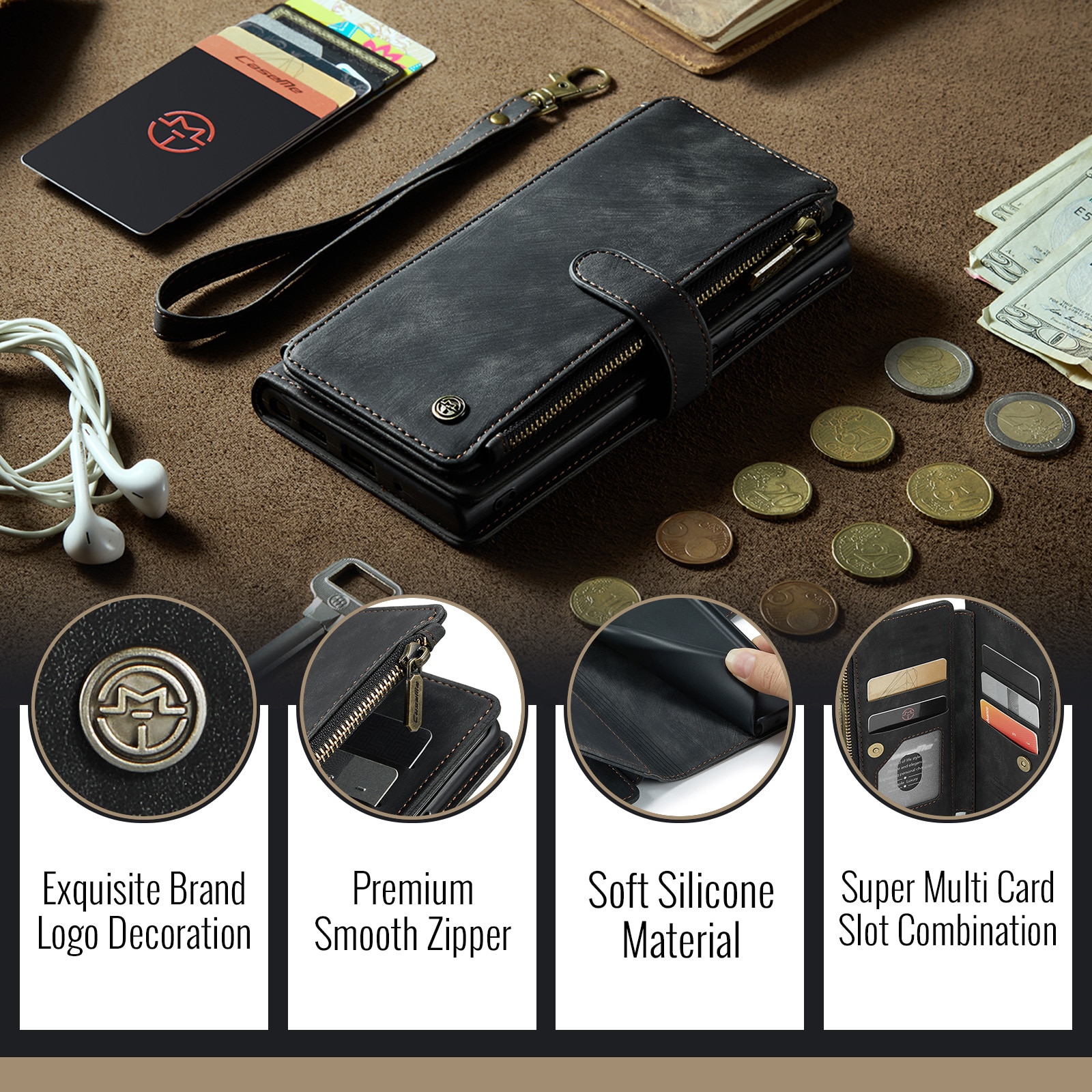 Zipper Wallet Google Pixel 10 Pro Musta