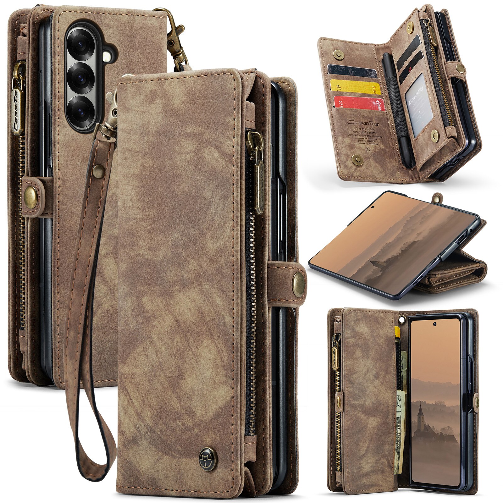 Multi-slot Suojakotelo Samsung Galaxy Z Fold 7 Ruskea