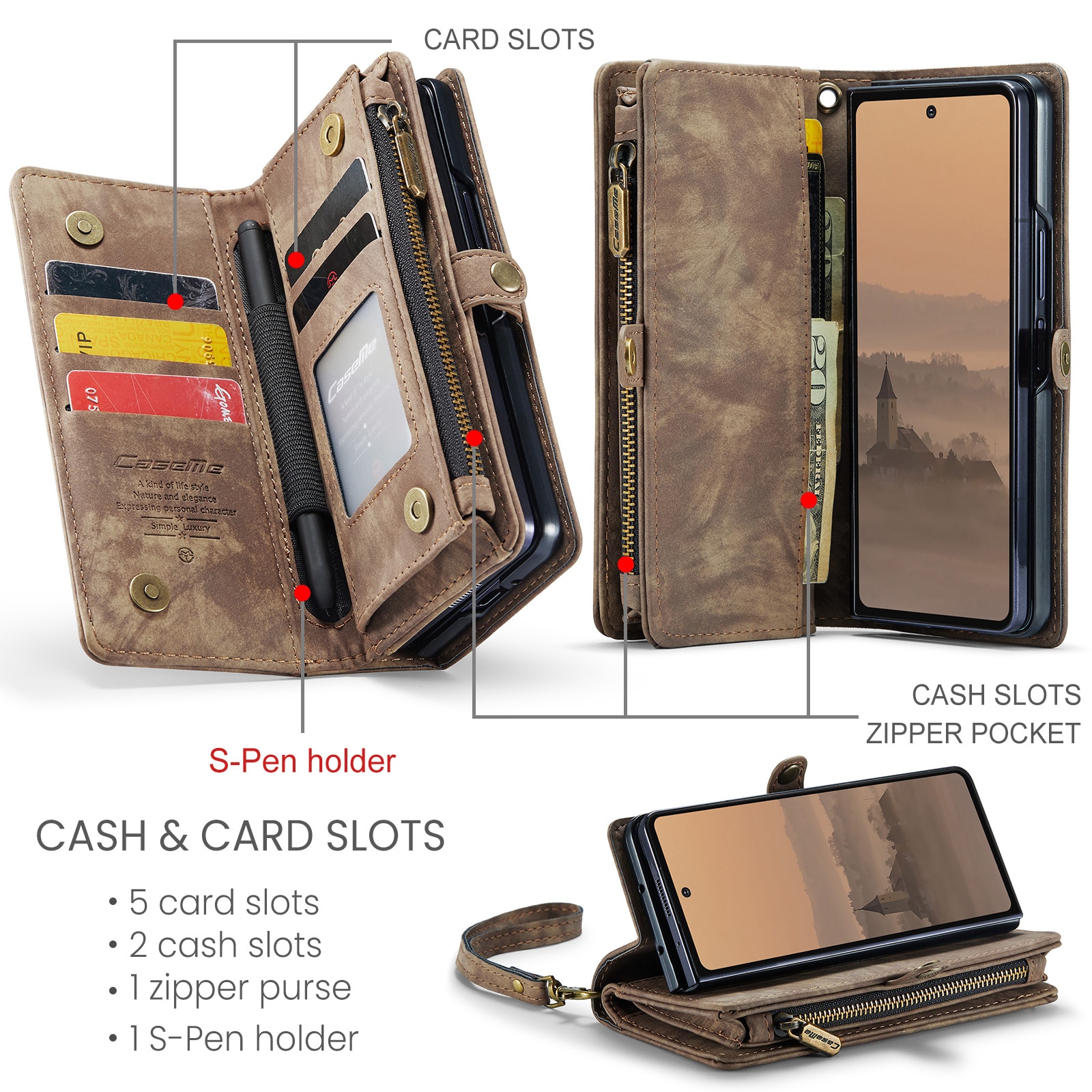 Multi-slot Suojakotelo Samsung Galaxy Z Fold 7 Ruskea