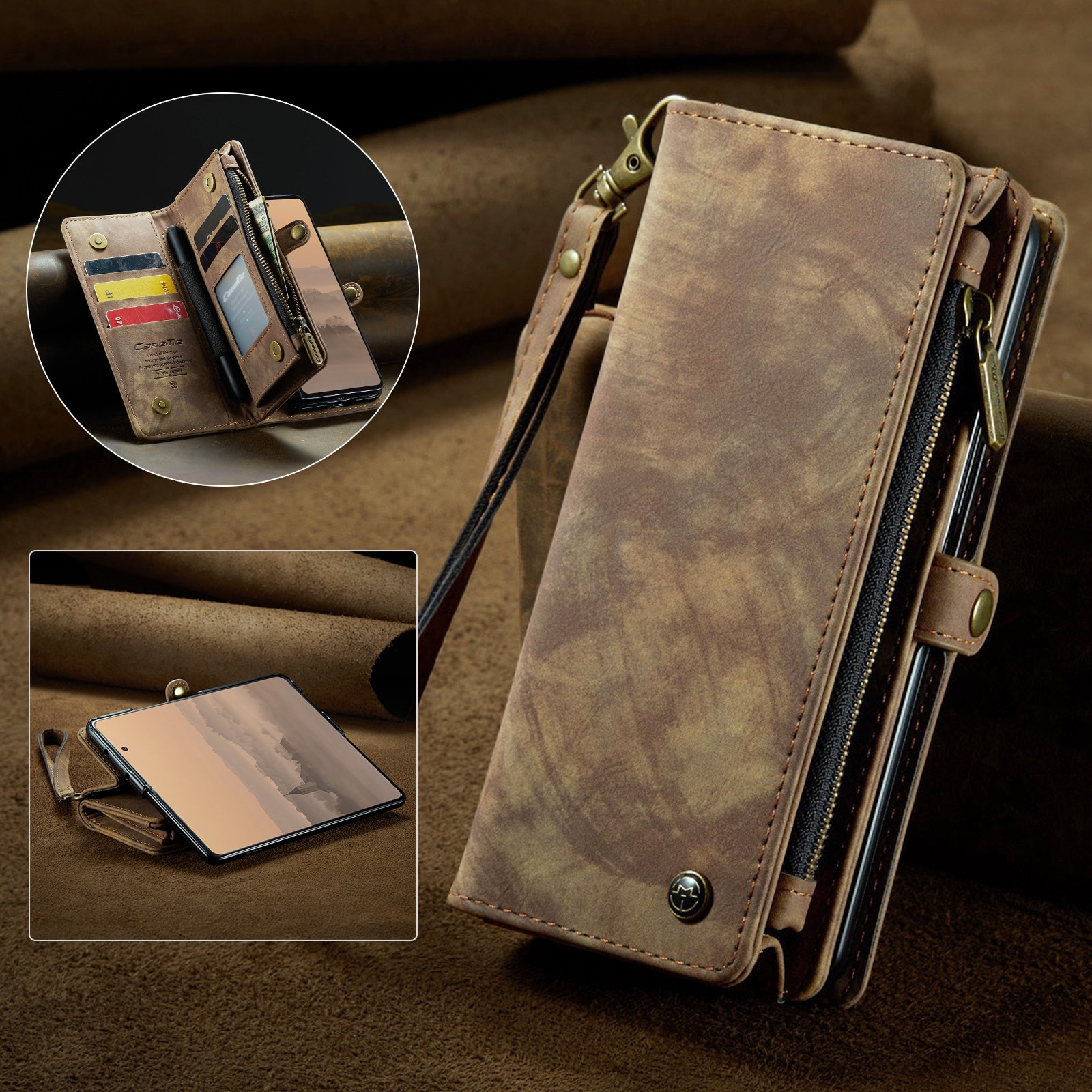 Multi-slot Suojakotelo Samsung Galaxy Z Fold 7 Ruskea