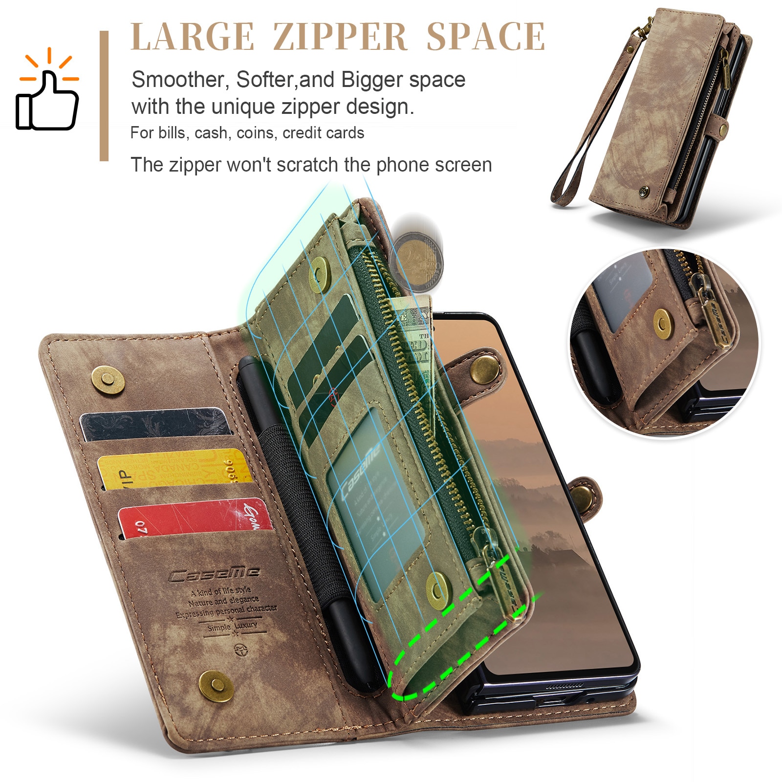 Multi-slot Suojakotelo Samsung Galaxy Z Fold 7 Ruskea