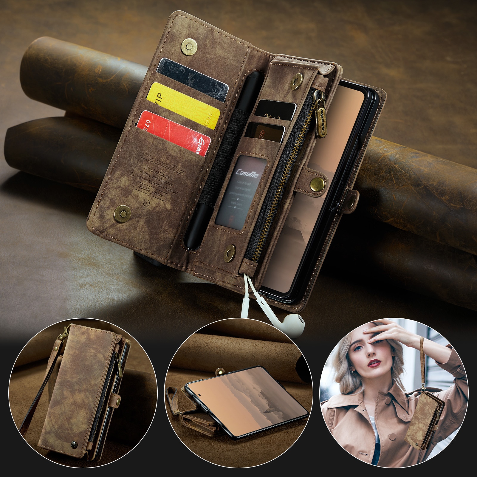 Multi-slot Suojakotelo Samsung Galaxy Z Fold 7 Ruskea