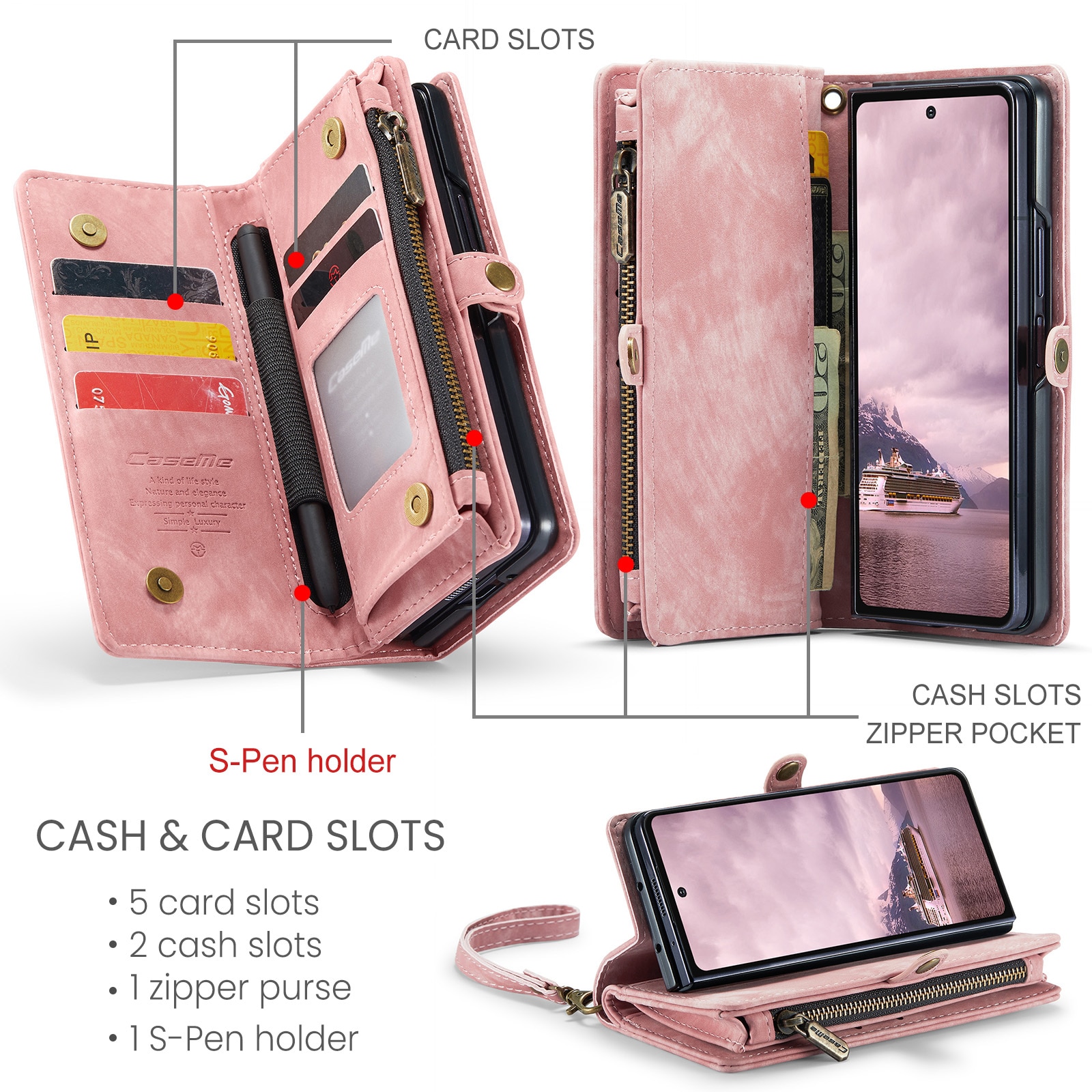 Multi-slot Suojakotelo Samsung Galaxy Z Fold 7 Vaaleanpunainen