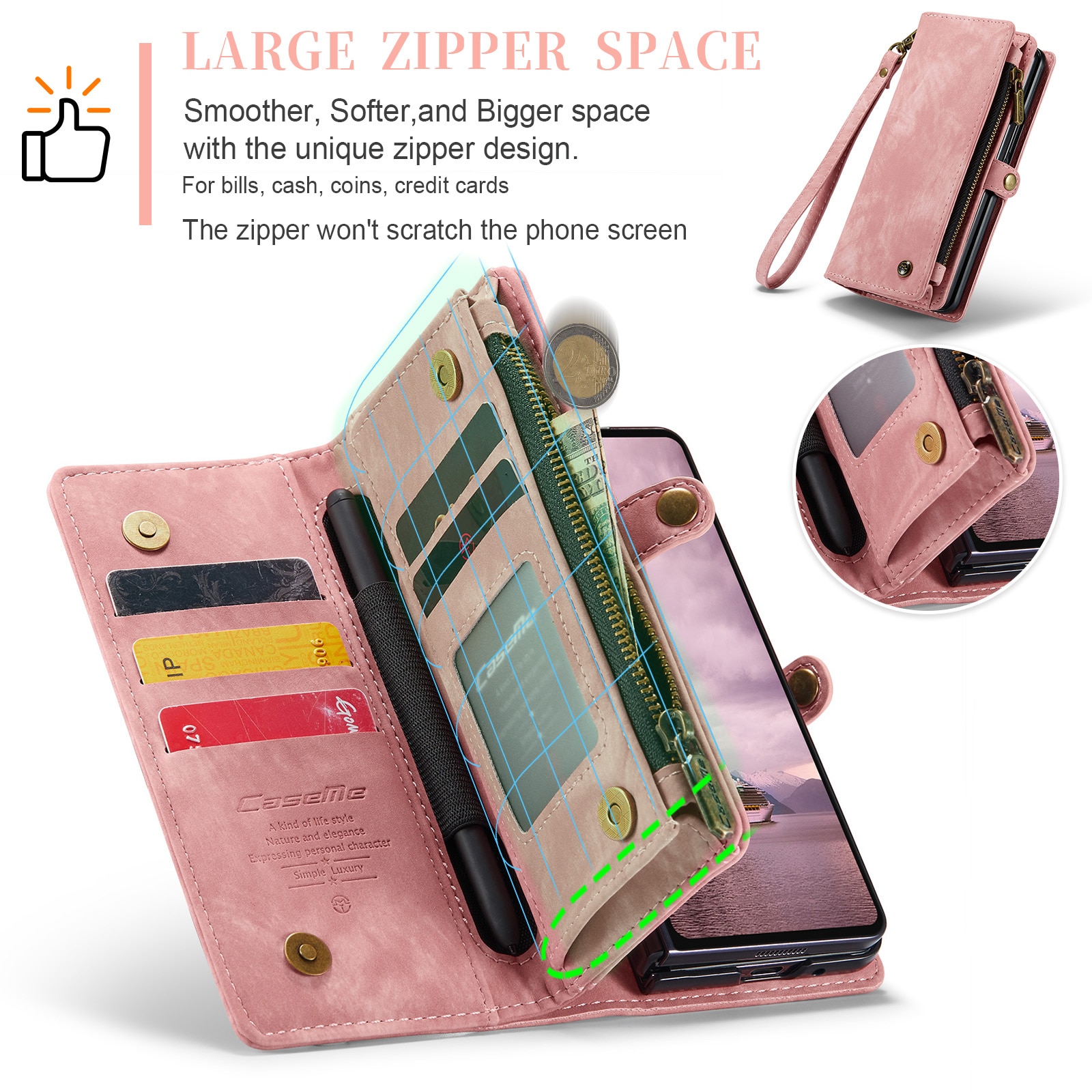 Multi-slot Suojakotelo Samsung Galaxy Z Fold 7 Vaaleanpunainen