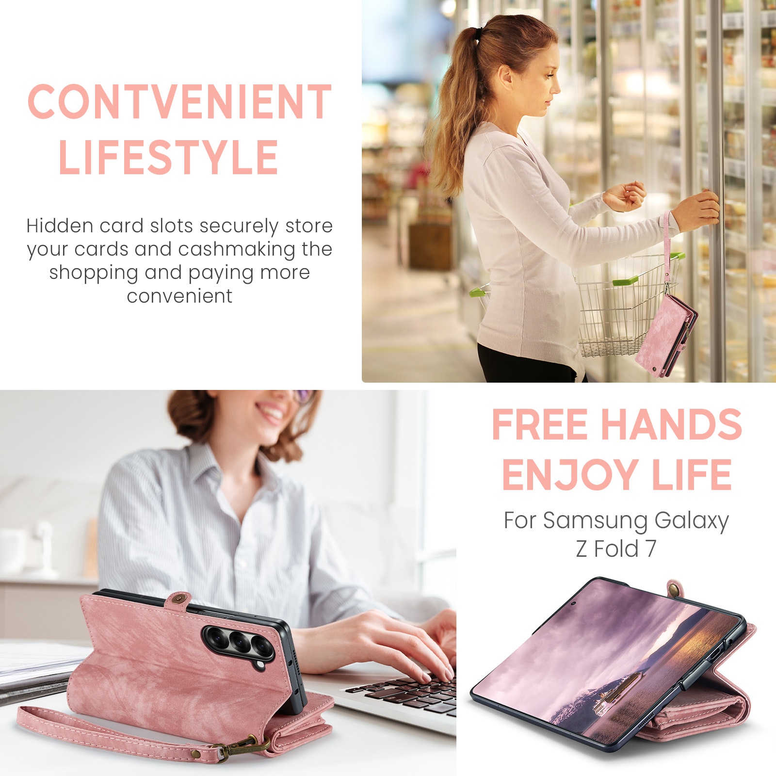 Multi-slot Suojakotelo Samsung Galaxy Z Fold 7 Vaaleanpunainen