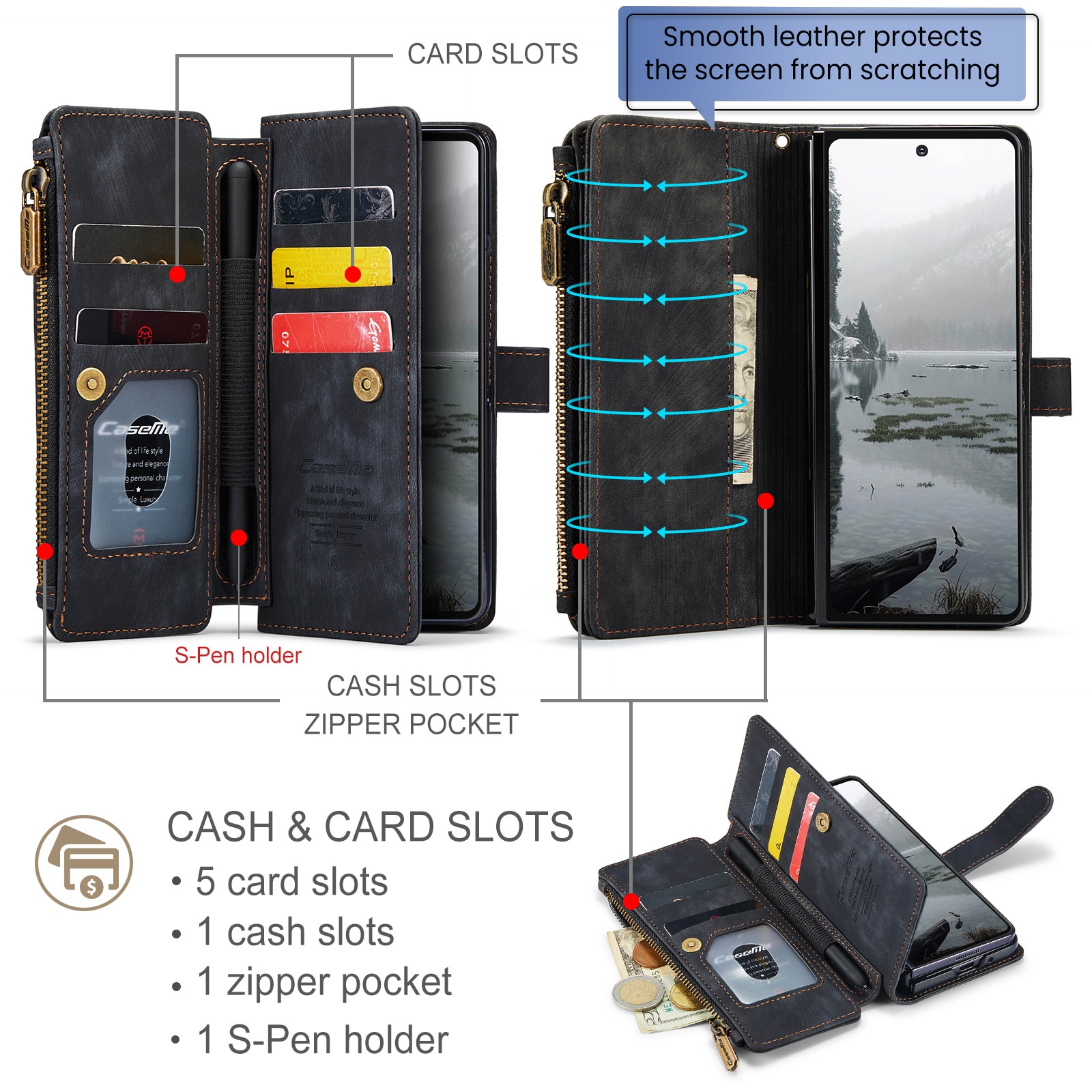 Zipper Wallet Samsung Galaxy Z Fold 7 musta