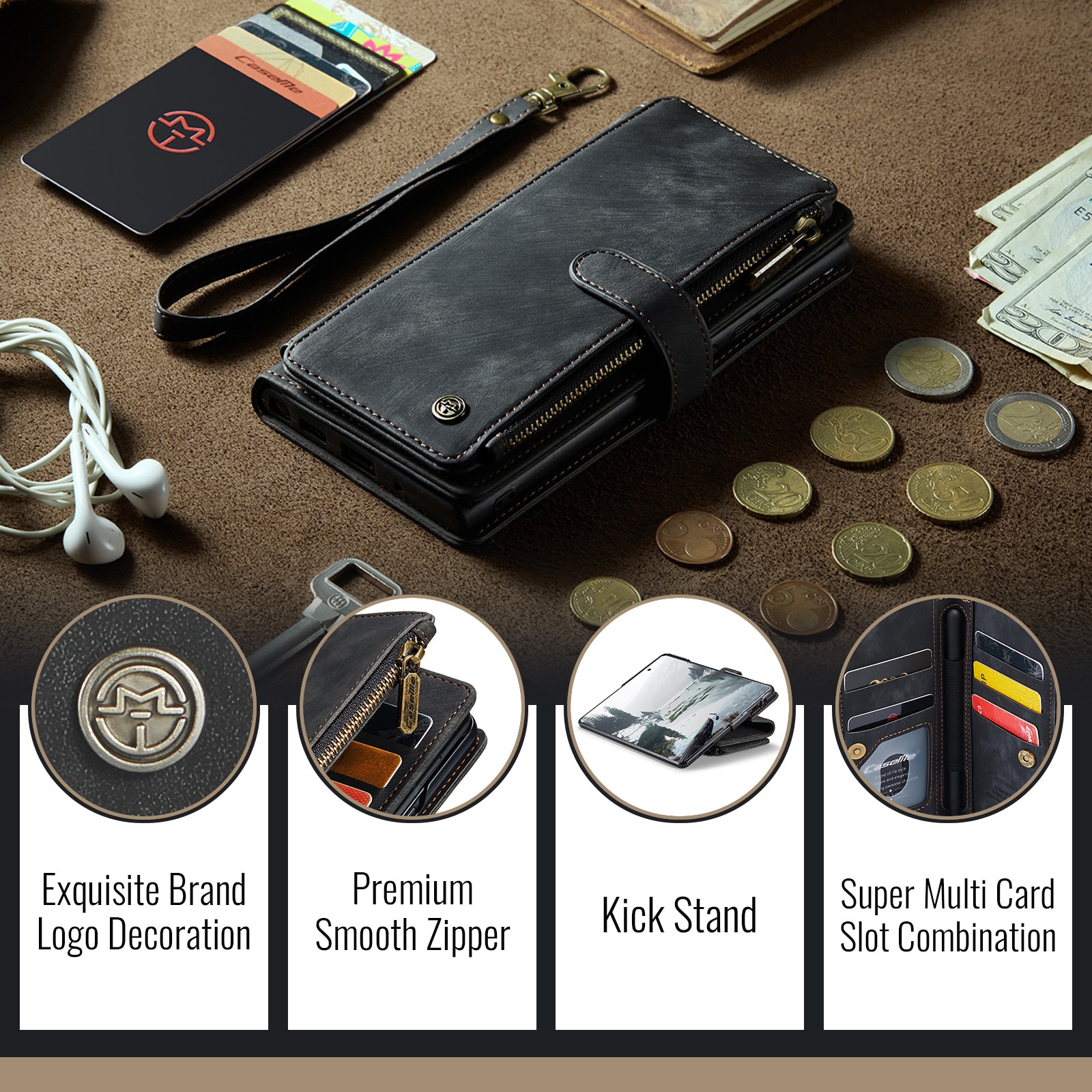 Zipper Wallet Samsung Galaxy Z Fold 7 musta