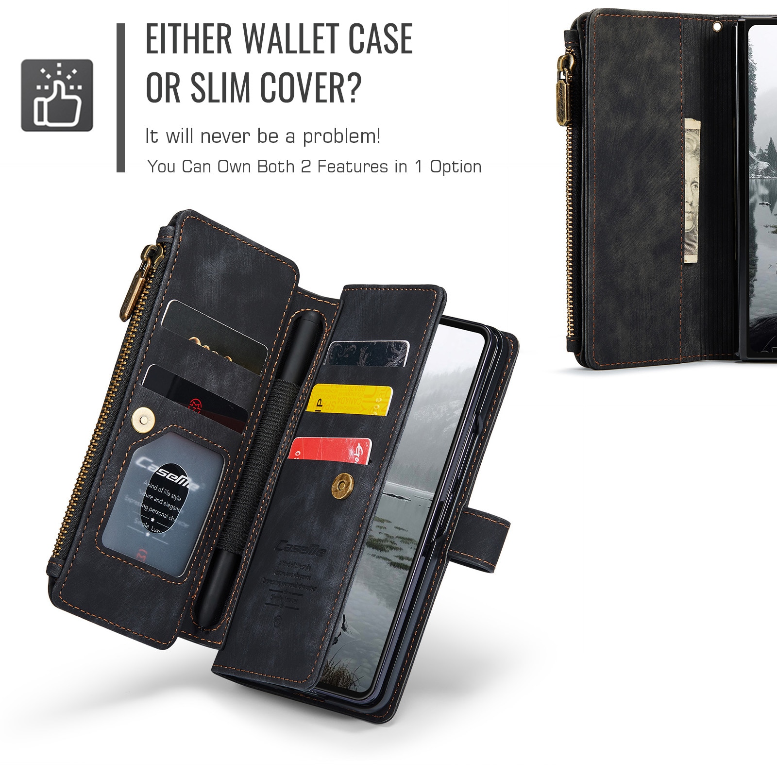 Zipper Wallet Samsung Galaxy Z Fold 7 musta
