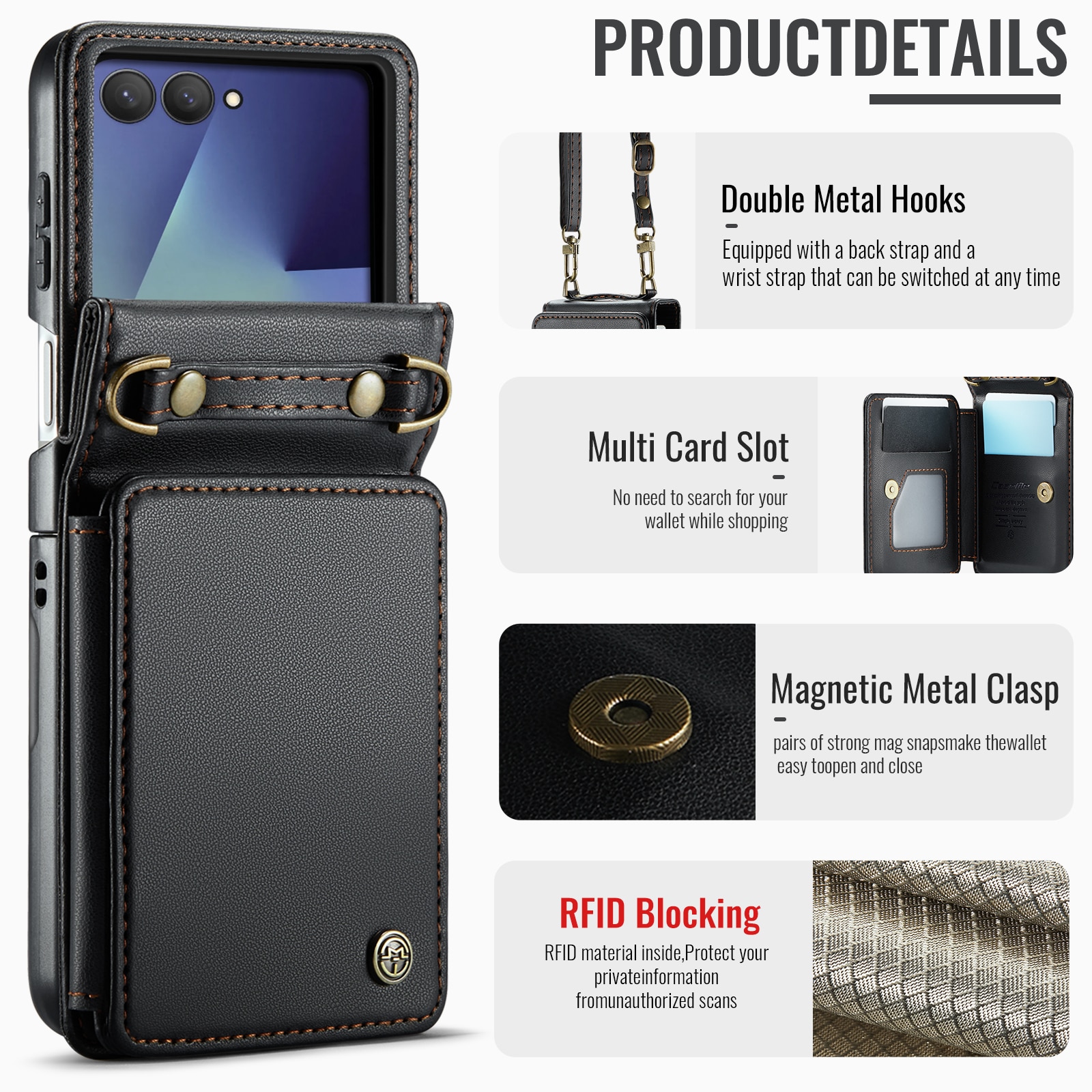 RFID-blocking Lompakonkuori Samsung Galaxy Z Flip 7 Musta