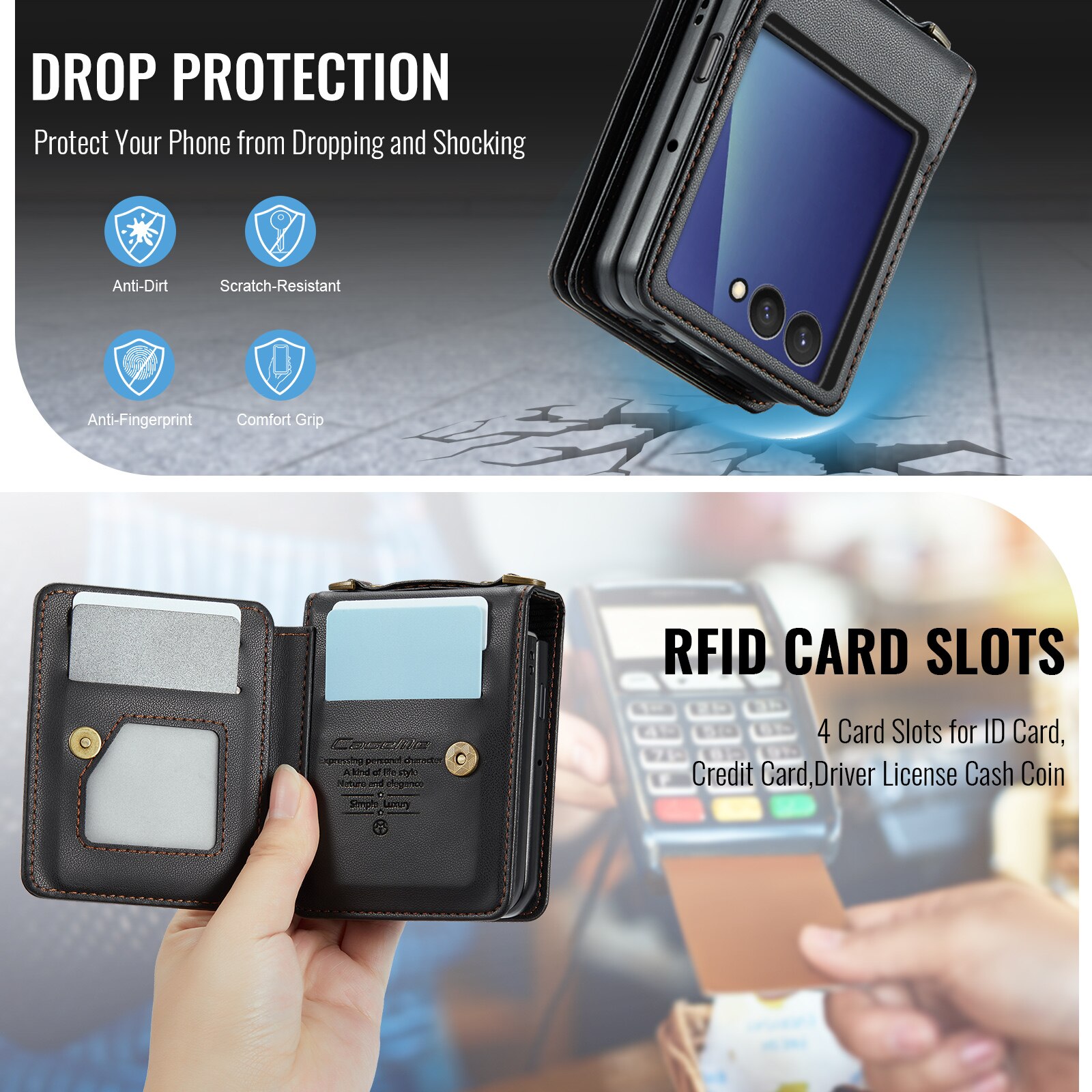 RFID-blocking Lompakonkuori Samsung Galaxy Z Flip 7 Musta