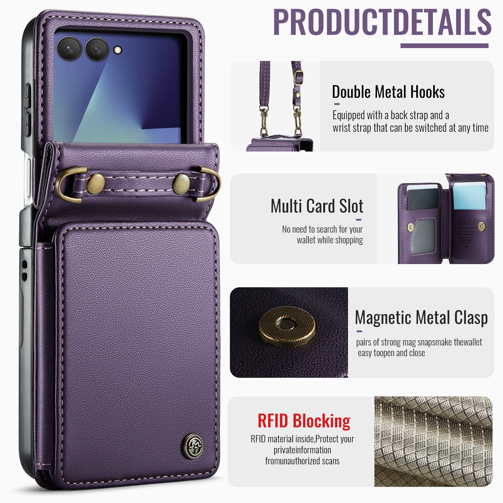 RFID-blocking Lompakonkuori Samsung Galaxy Z Flip 7 Liila