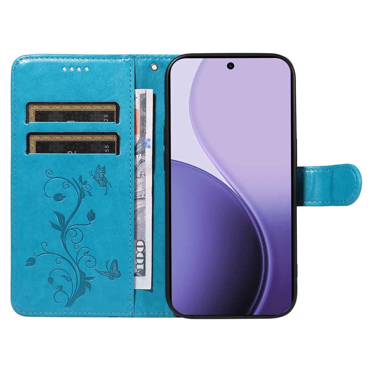 Nahkakotelo Perhonen Oppo Reno 14 F Sininen