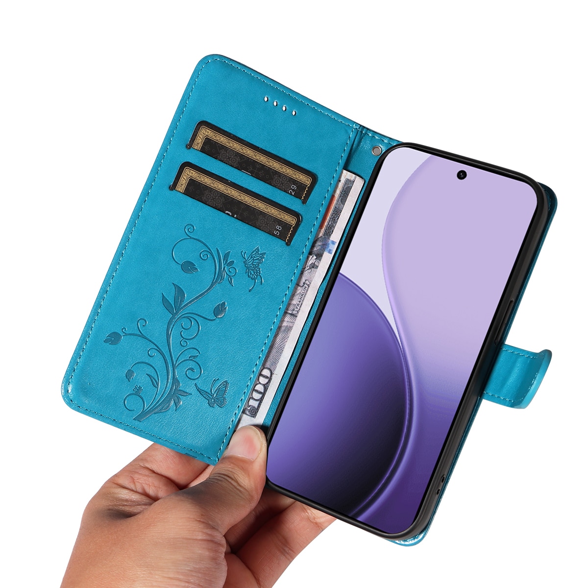 Nahkakotelo Perhonen Oppo Reno 14 F Sininen
