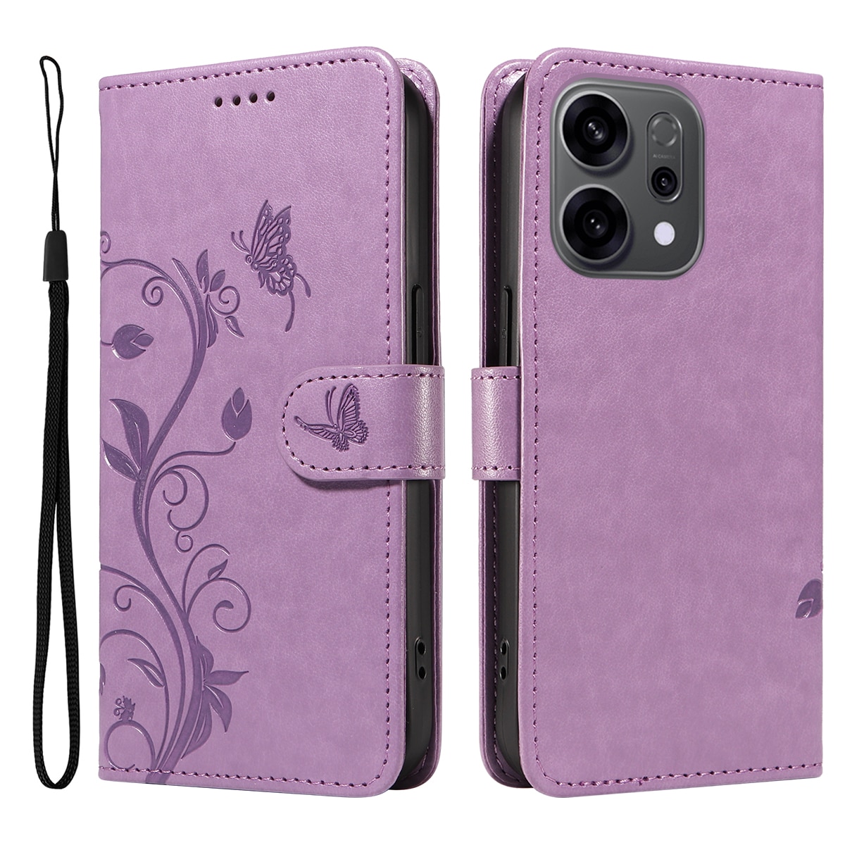 Nahkakotelo Perhonen Oppo Reno 14 Liila