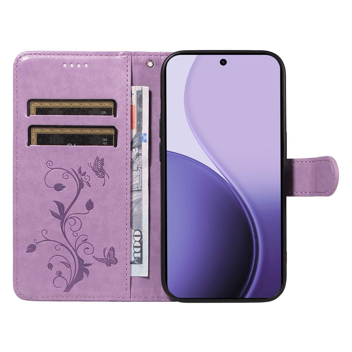 Nahkakotelo Perhonen Oppo Reno 14 Liila