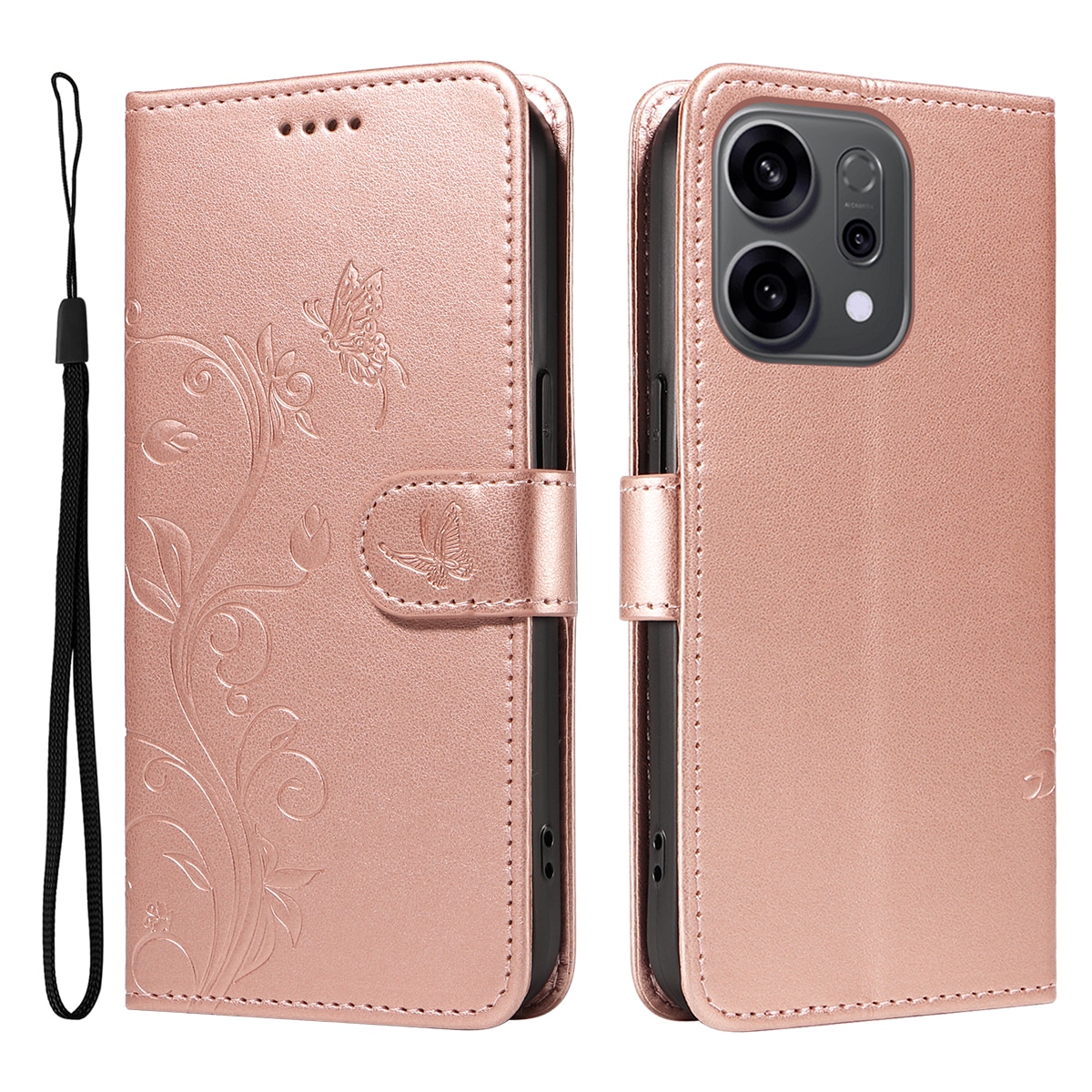 Nahkakotelo Perhonen Oppo Reno 14 Ruusukulta