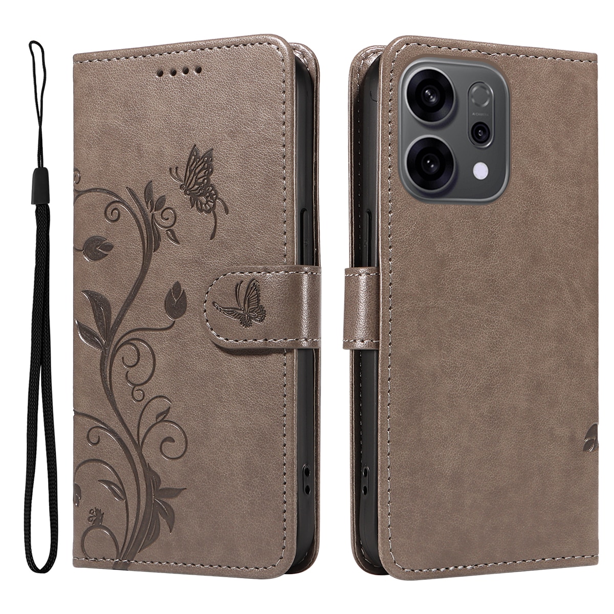 Nahkakotelo Perhonen Oppo Reno 14 F Harmaa