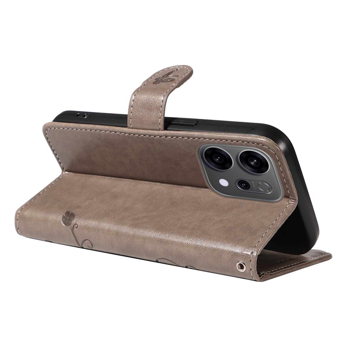 Nahkakotelo Perhonen Oppo Reno 14 F Harmaa