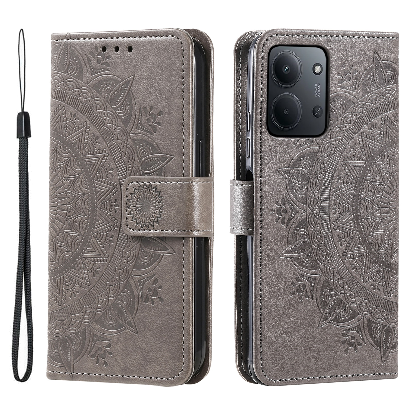 Nahkakotelo Mandala Xiaomi Redmi 15C Harmaa