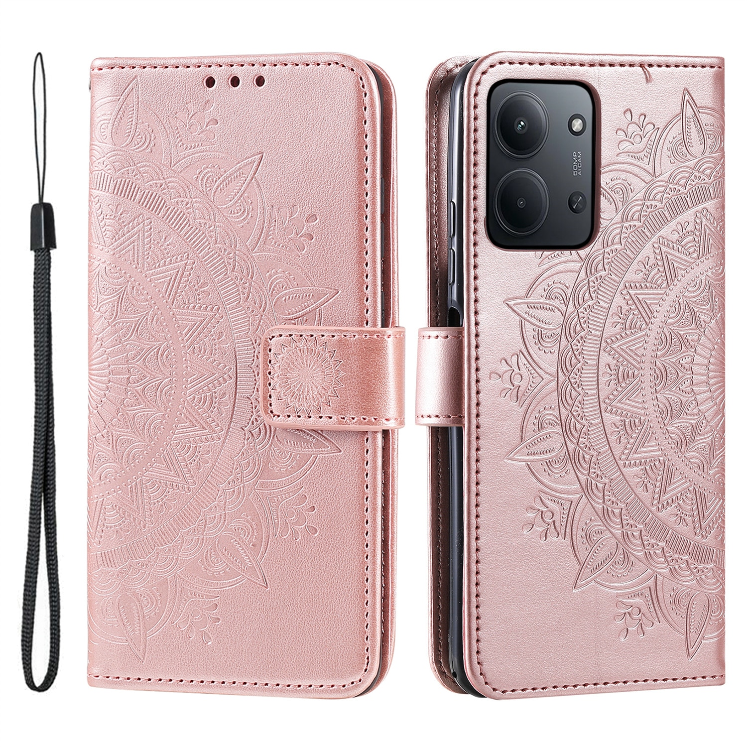 Nahkakotelo Mandala Xiaomi Redmi 15C Ruusukulta