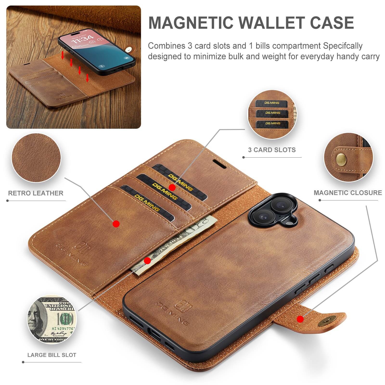 Magnet Wallet iPhone 17 Cognac