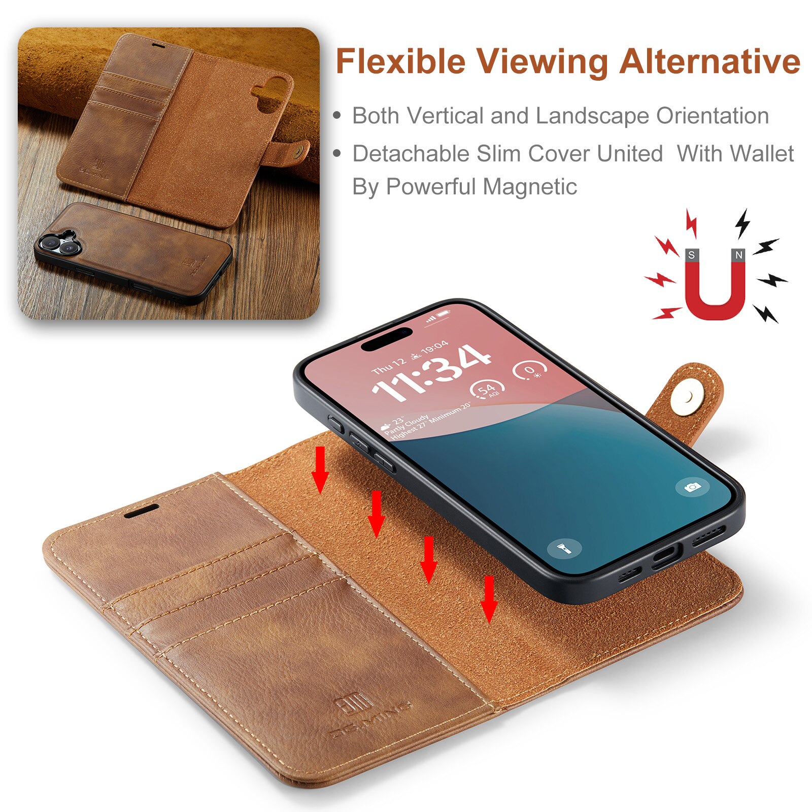 Magnet Wallet iPhone 17 Cognac