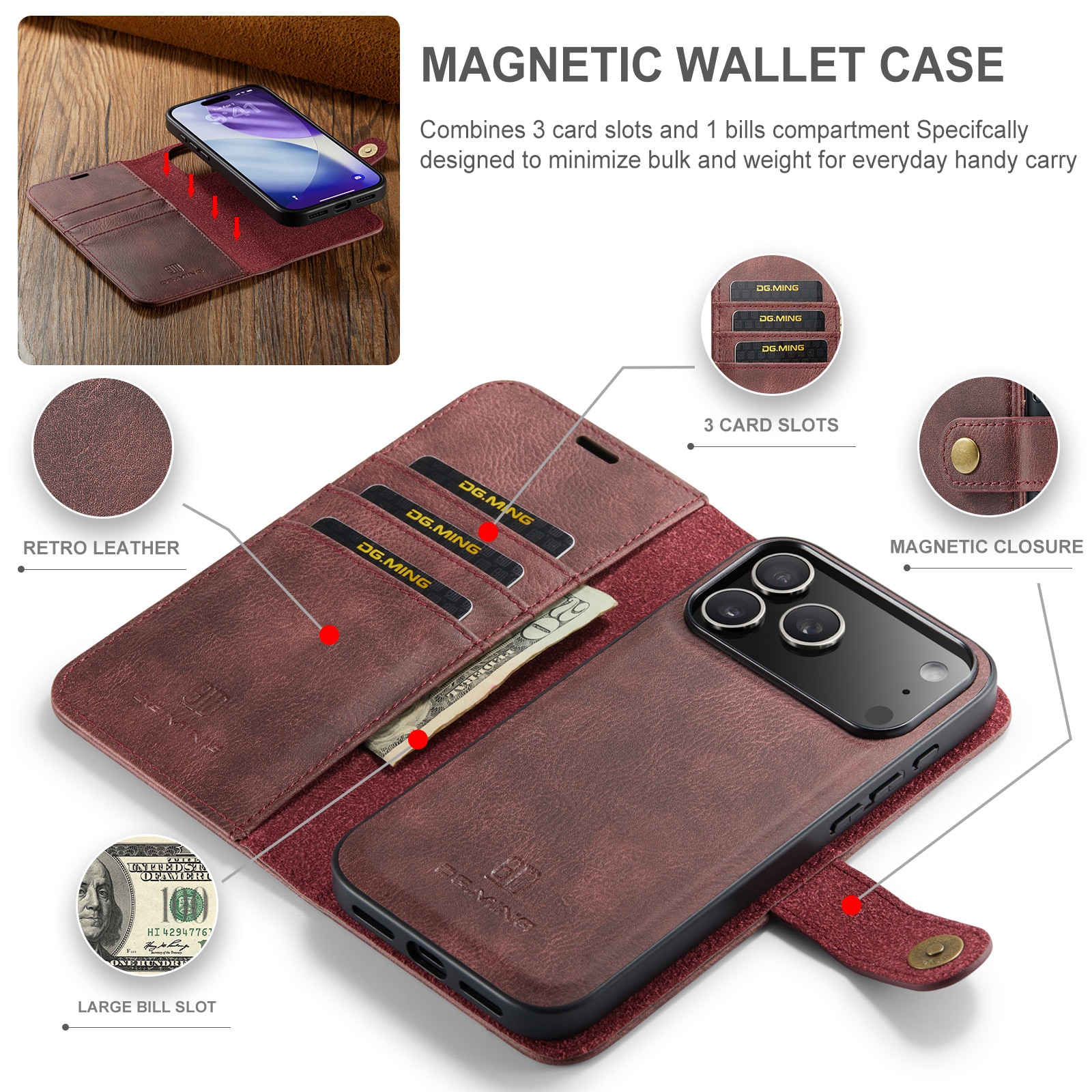 Magnet Wallet iPhone 17 Pro Red