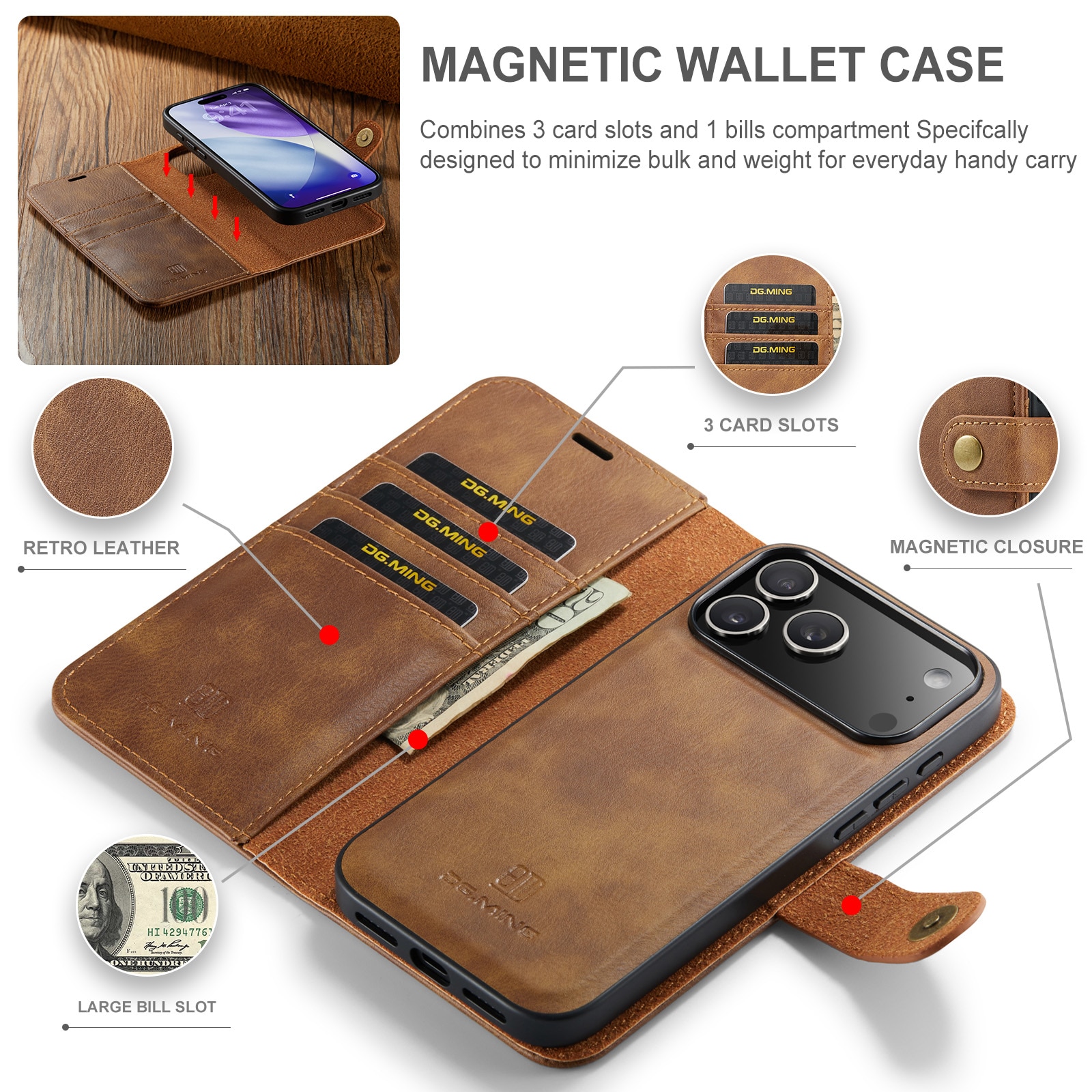 Magnet Wallet iPhone 17 Pro Cognac