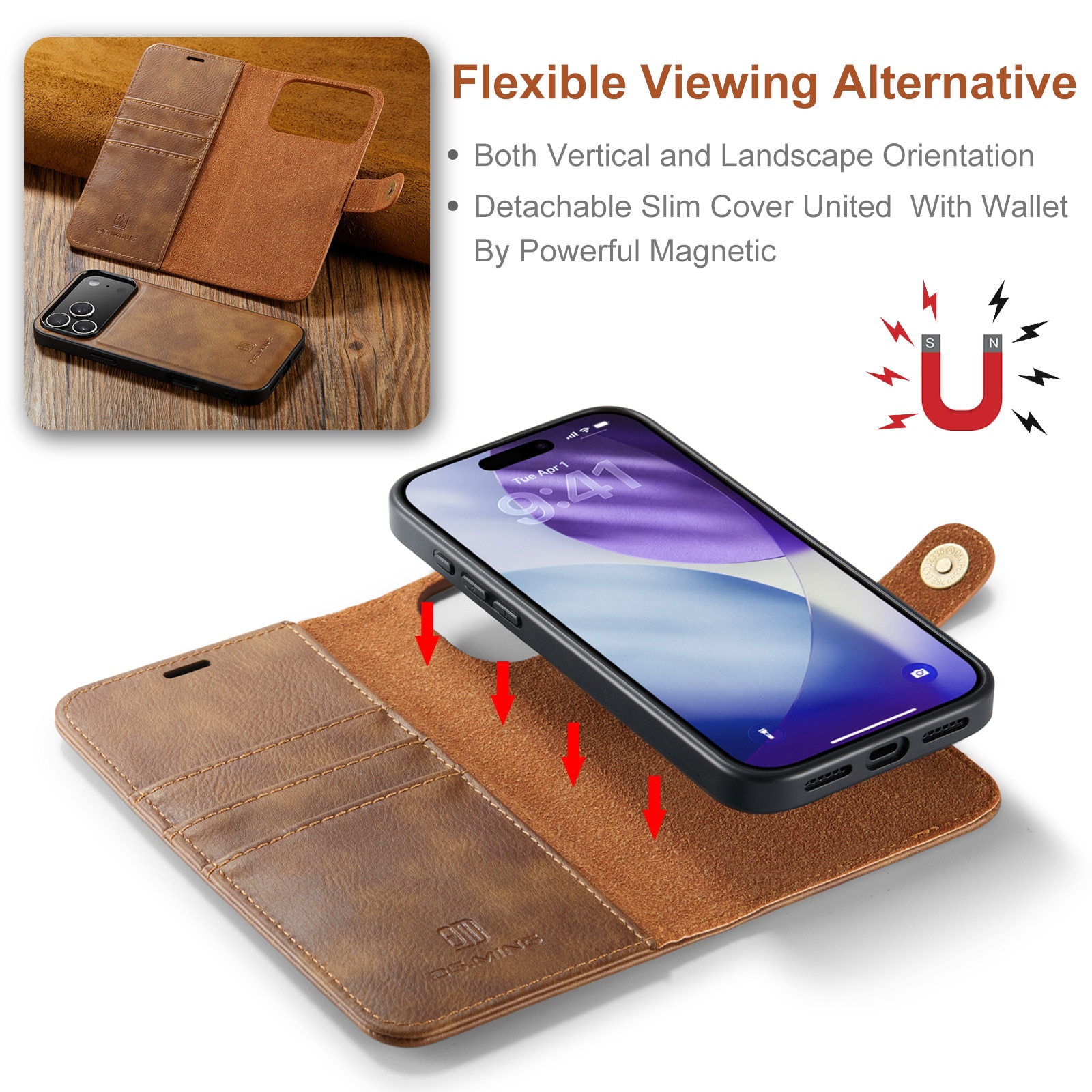 Magnet Wallet iPhone 17 Pro Cognac