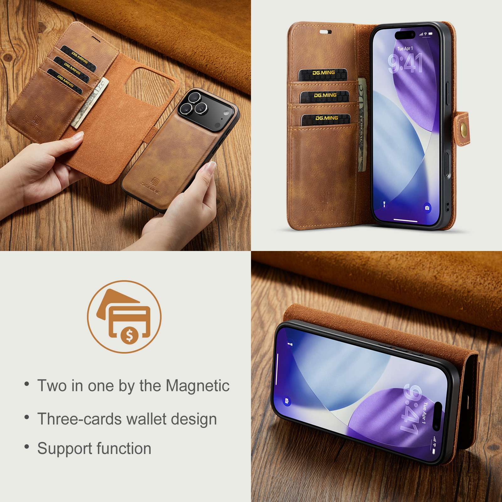 Magnet Wallet iPhone 17 Pro Cognac