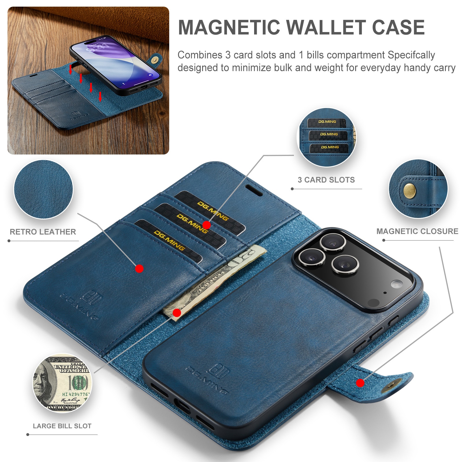 Magnet Wallet iPhone 17 Pro Blue