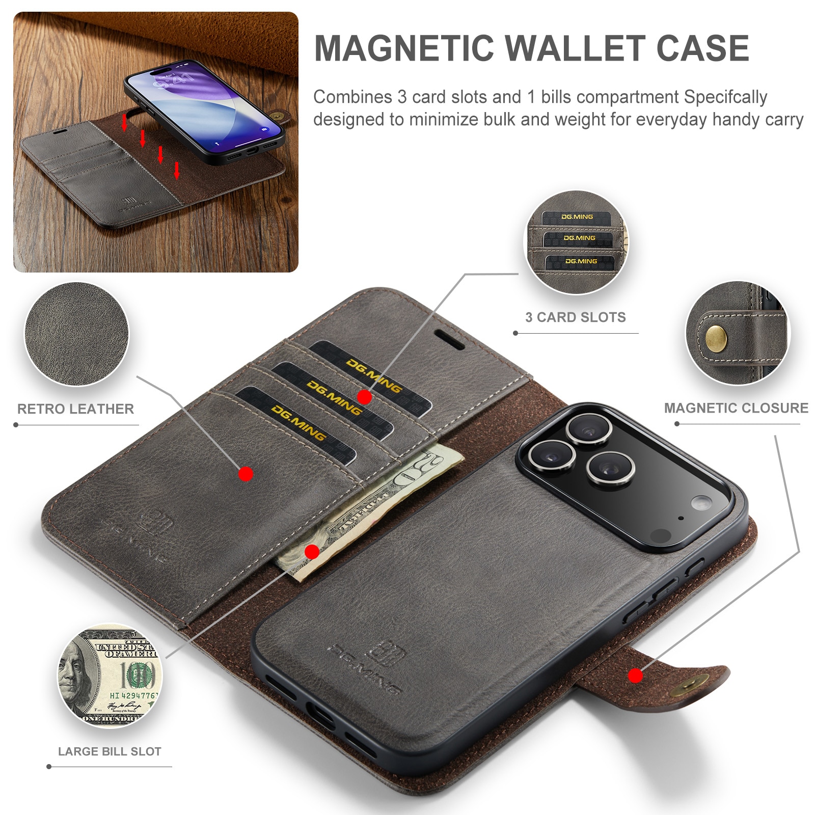 Magnet Wallet iPhone 17 Pro Brown