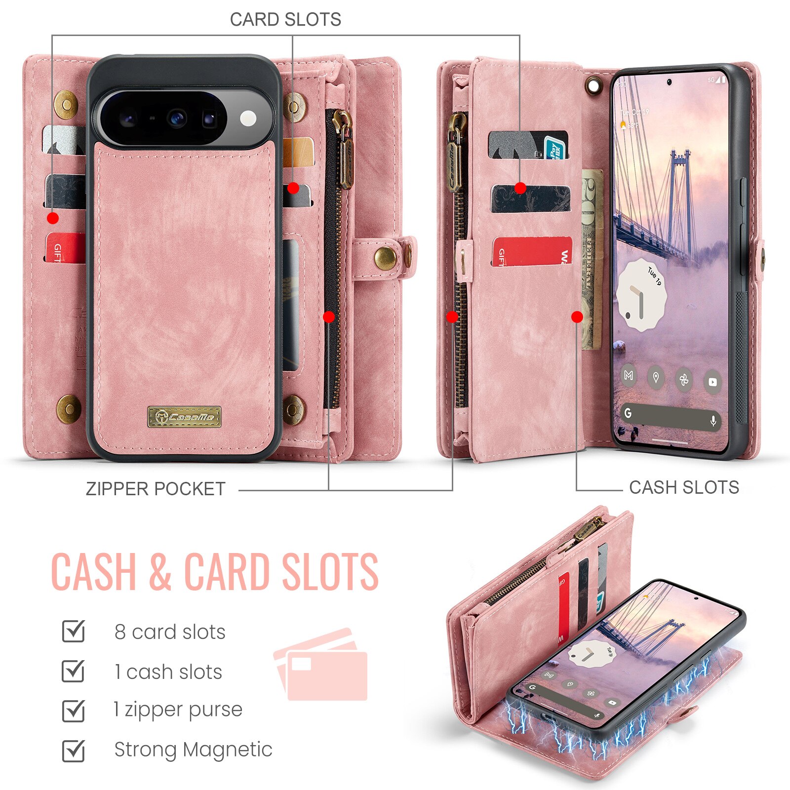Multi-slot Suojakotelo Google Pixel 10 Vaaleanpunainen