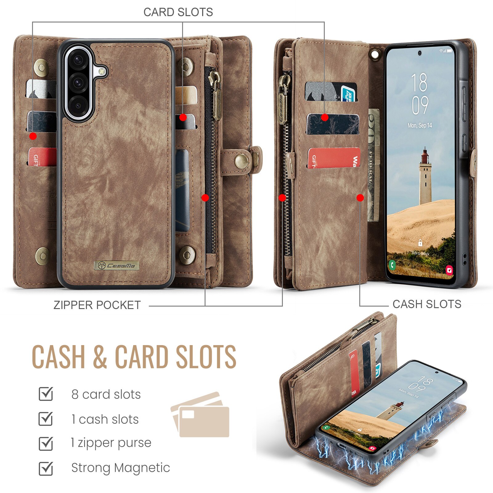 Multi-slot Suojakotelo Samsung Galaxy A17 Ruskea