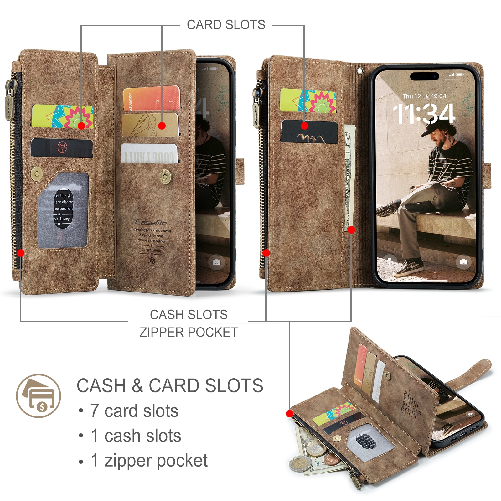 Zipper Wallet iPhone 17 Ruskea