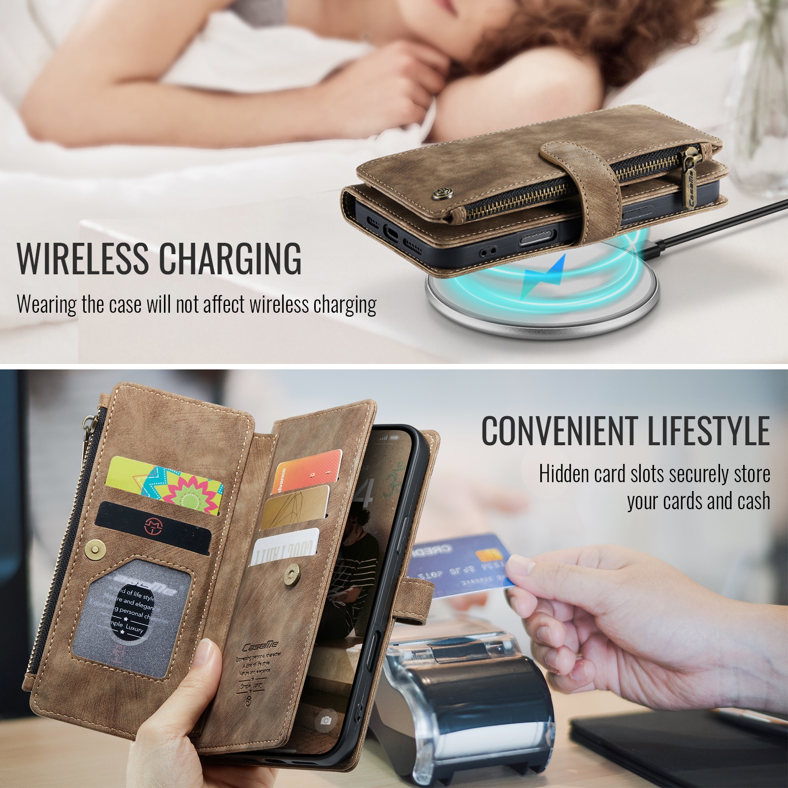 Zipper Wallet iPhone 17 Ruskea